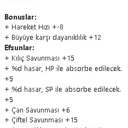  ELİT SİYAH ŞAMAN ELBİSESİ +7  15 ÇİFT EL 15 KILIÇ  SP HP ABS